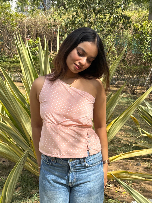 POPPY- Polka Dot One-Shoulder Top