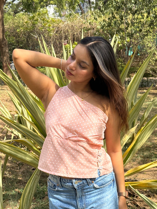 POPPY- Polka Dot One-Shoulder Top
