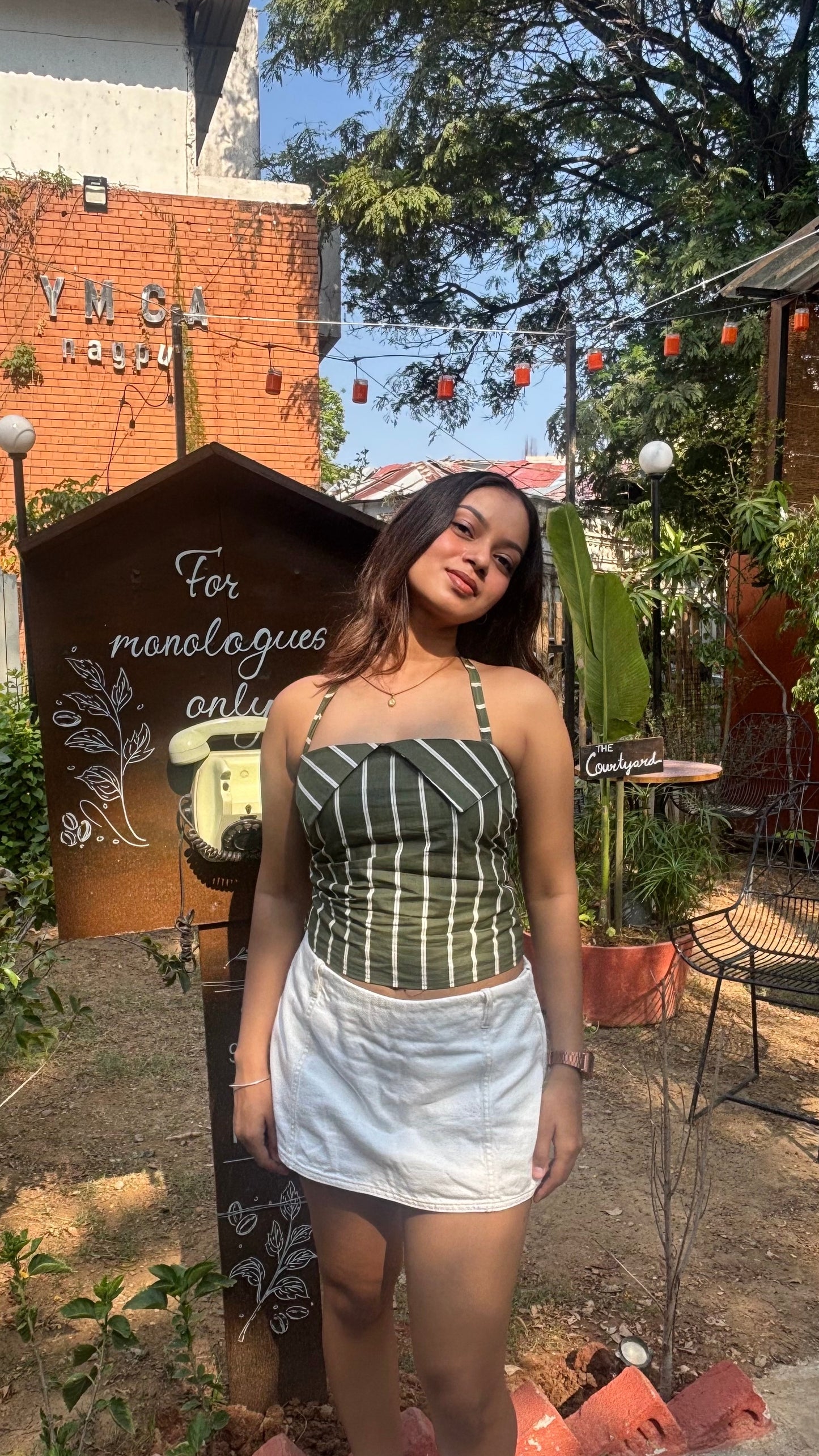 MOSS - Olive Stripe Corset Top