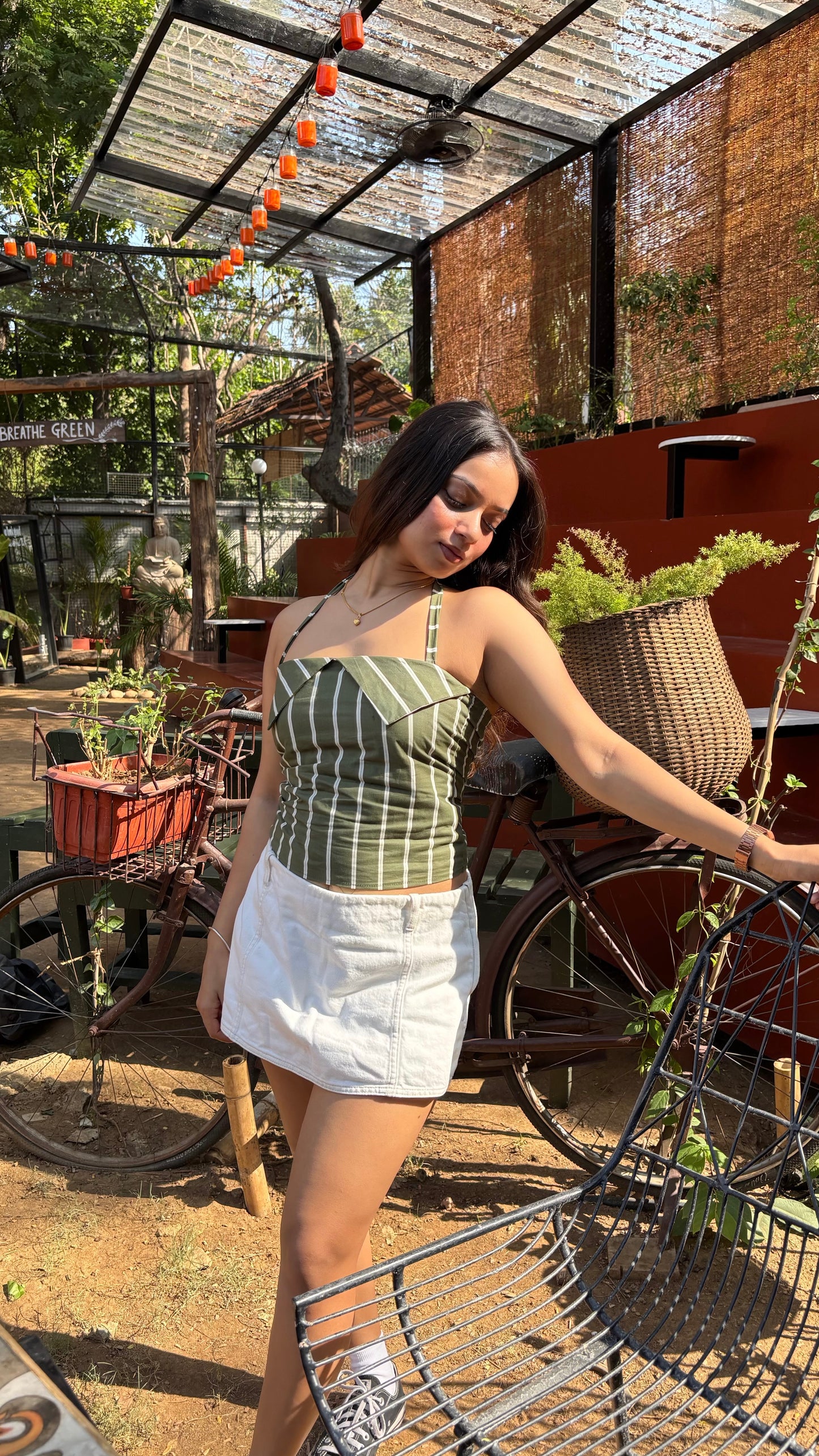 MOSS - Olive Stripe Corset Top