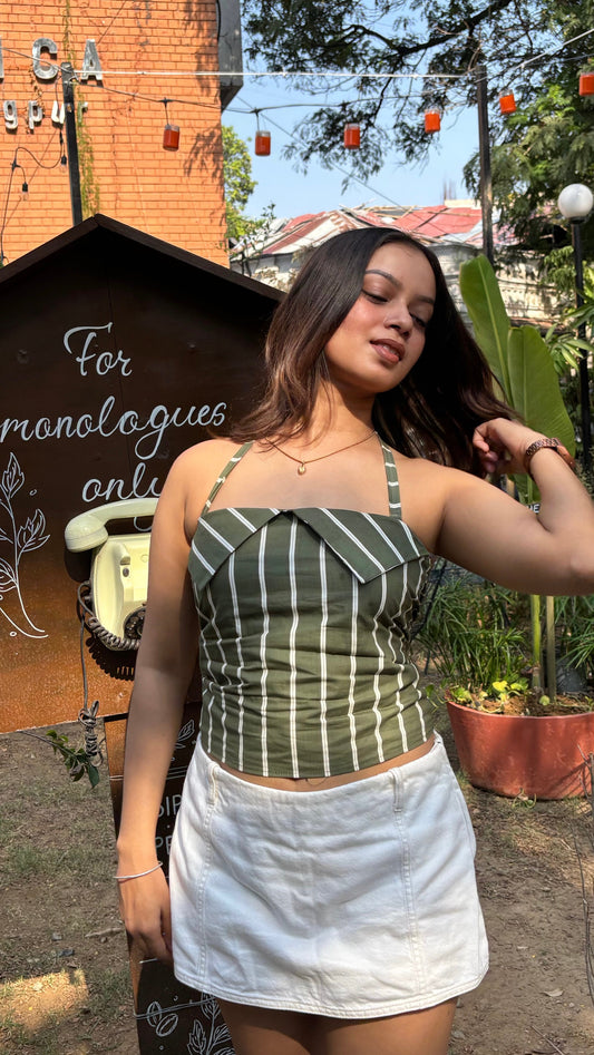 MOSS - Olive Stripe Corset Top