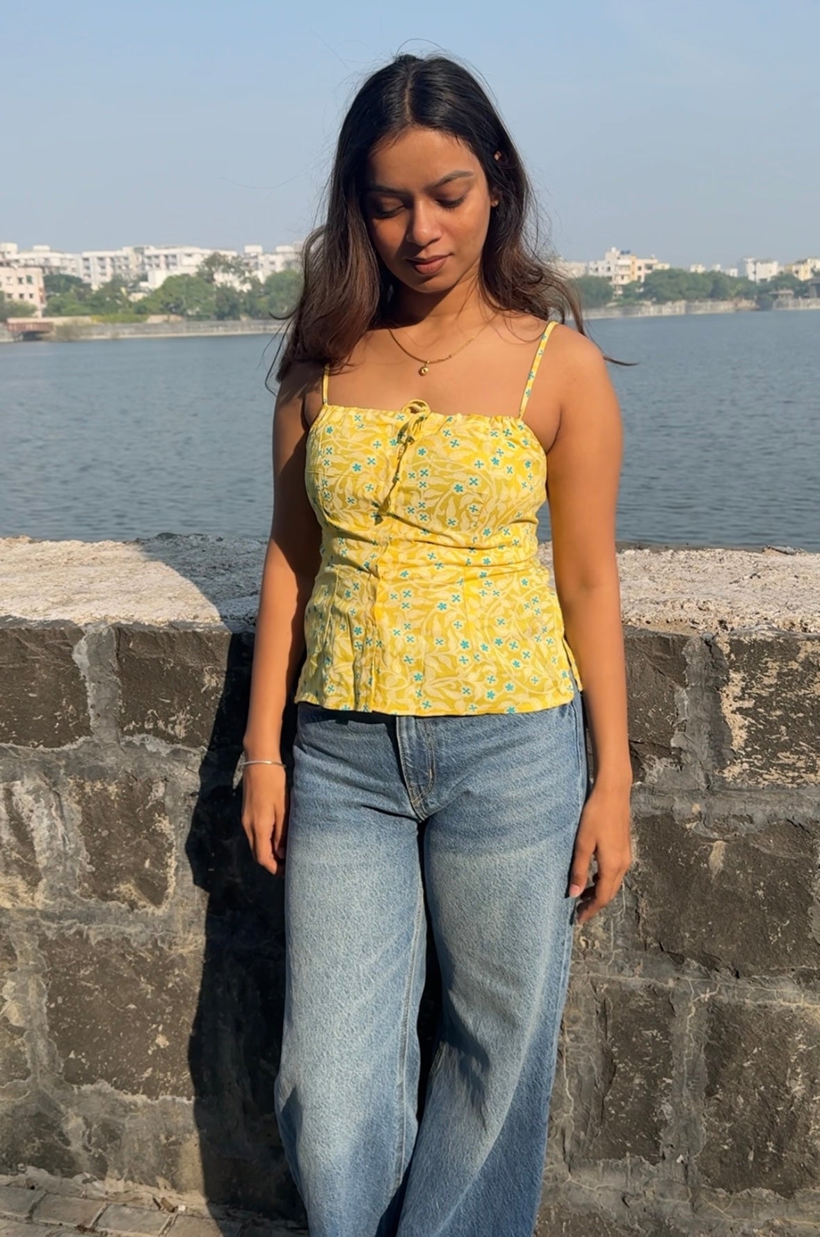 RAE Cotton Tie-Back Top – Yellow Floral Print